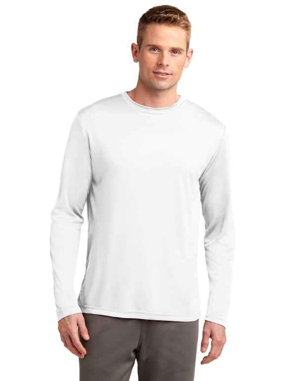 Mens Long Sleeve Tee Shirts Moisture Wicking Dry Fit T-Shirts Available in Big & Tall, M, White