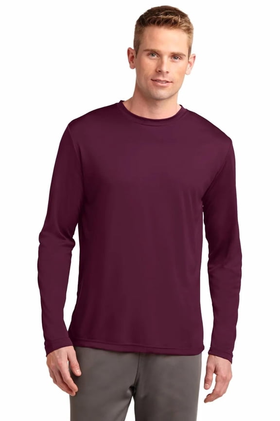Mens Long Sleeve Tee Shirts Moisture Wicking Dry Fit T-Shirts Available in Big & Tall, S, Maroon