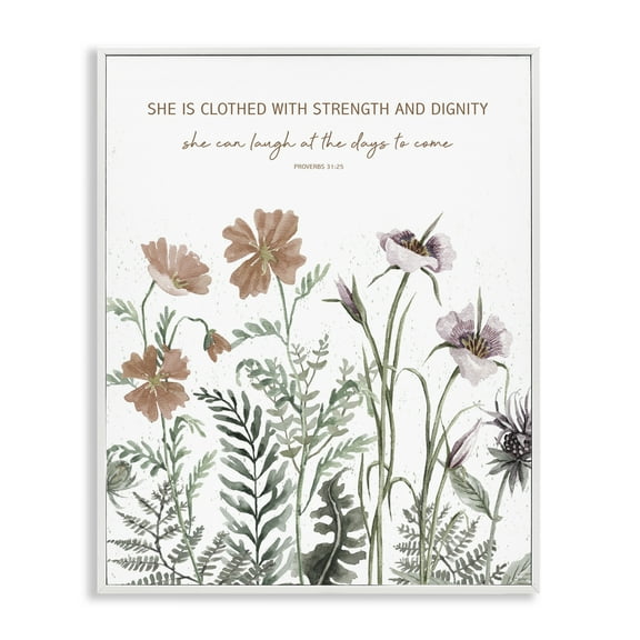 Stupell Industries Clothed with Strength Botanicals White Framed Giclee Art, design by Cindy Jacobs