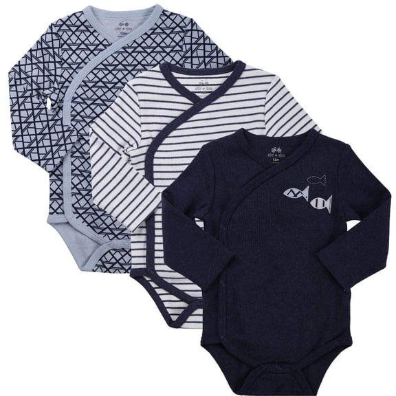 Clothes Baby Kimono Side Snap Onesies Boy Long Sleeve Bodysuit Blue 6-9 Months
