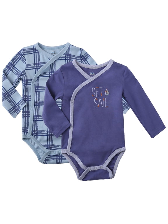Clothes Baby Kimono Side Snap Onesies Boy Long Sleeve Bodysuit Blue