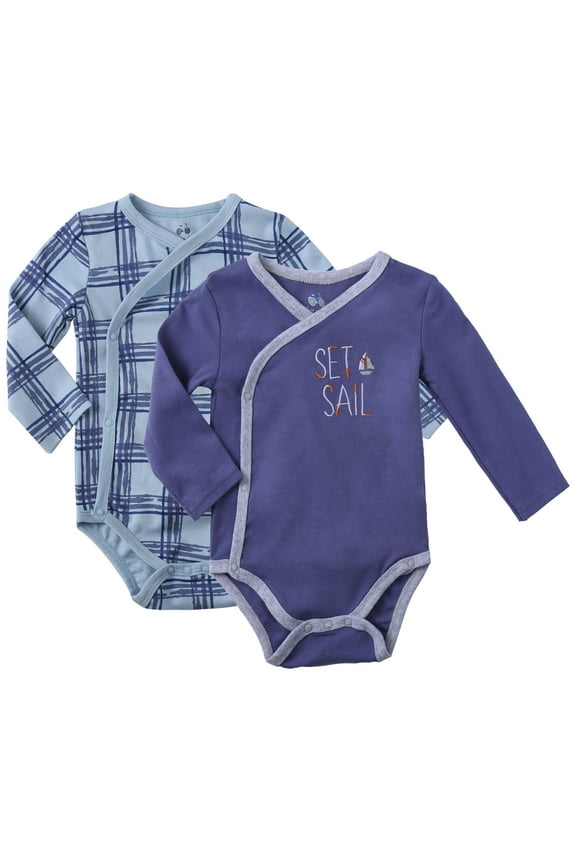 Clothes Baby Kimono Side Snap Onesies Boy Long Sleeve Bodysuit Blue