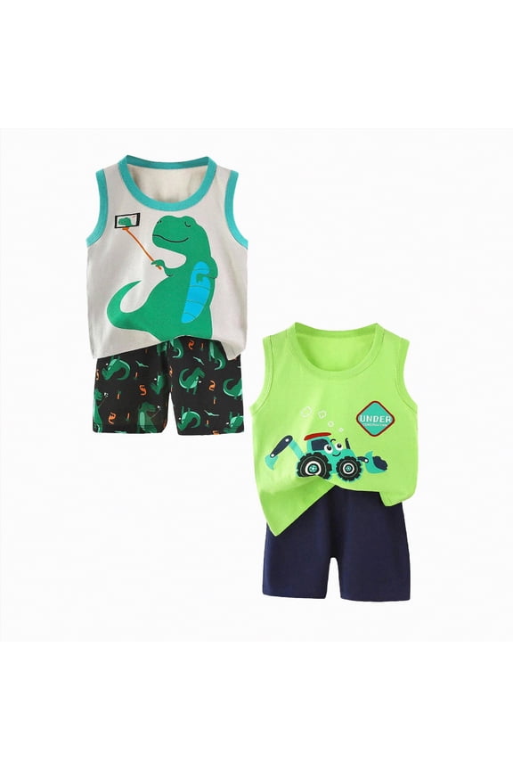 Clothes for Boys 4-6 Boys Athletic Short Sleeve Set Toddler Baby Boy Clothes Summer Outfits Sleeveless Waffle-Knit Tank Tops T-Shirt+Casual Shorts 2pcs Clothing Set