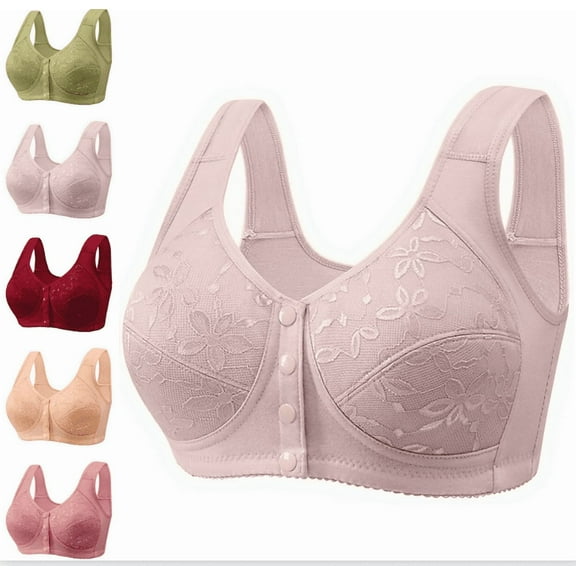 Clothes Daisyy Bra for Seniors, Womens Bras Comfortable No Underwire Front Closure Bra Crop Top Push up Full Coverage Bralette - Light Gray,34