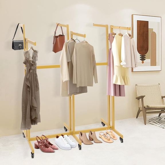 Clothes Display Rack, 6 Arms Clothing Hanging Rack, Home Floor Standing Metal Garment Rack, Heavy Duty Retail Display Racks for Clothes, Shirt (Gold)