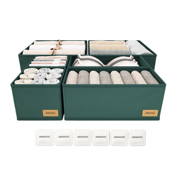 Clothes Drawer Organizer Set 6 Pack Foldable Storage Boxes for Dresser Closet Nursery – Fabric Underwear Sock Divider Bins for Baby Clothes Wardrobe
