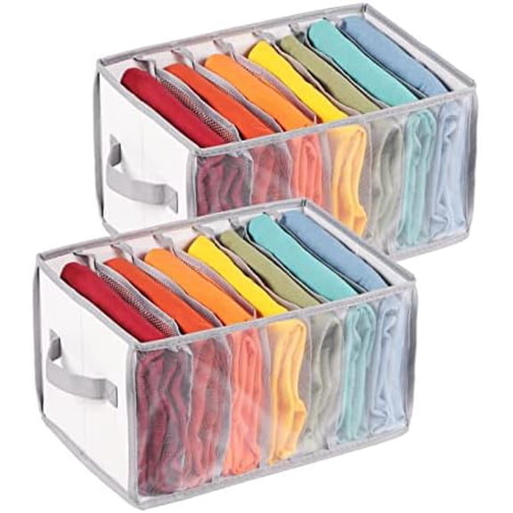 Clothes Drawer Organizer Wardrobe Clothes Organizer for Folded Clothes, 7 Grids Upgraded Large Capacity Drawer Organizers for Jeans, Pants, Sweaters, T-Shirt, Underwear - Set of 2