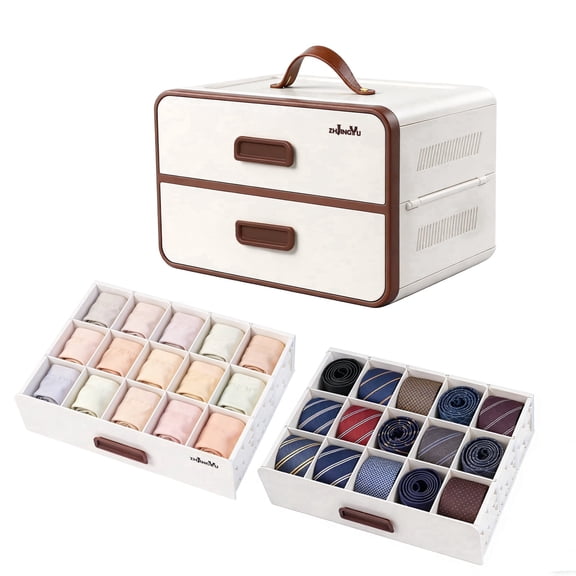 Zhjingyu Drawer Foldable Closet Organization Two-layer foldable drawers Plastic Totes Storage Box for Bedroom, Beige