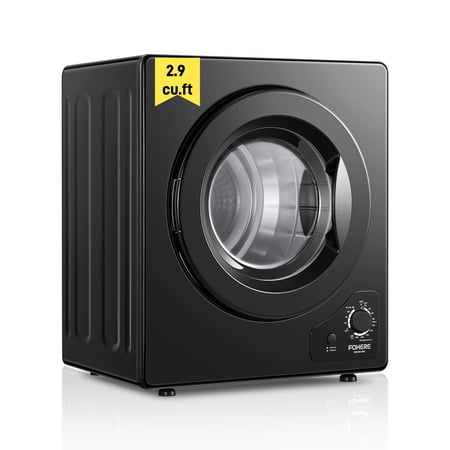 Clothes Dryer, 2.9 cu.ft FOHERE Portable Compact Dryer, 1400W Vented Tumble Dryer with Sensor, 5 Auto Drying Mode, with Exhaust Duct & Stainless Steel Tub, for Apartment, Home, Dorm-110V, Black
