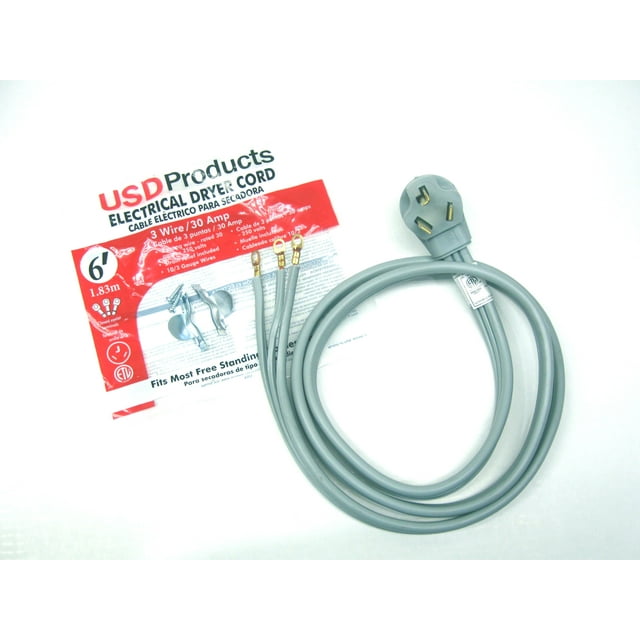Clothes Dryer Power Cord 3 Prong Wire 30 Amp 6' Foot 10/3 Gauge Wire