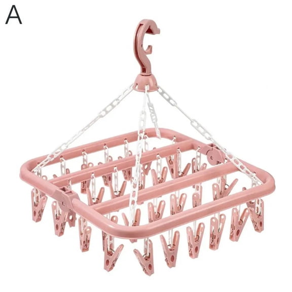 Clothes Drying Hanger With 32 Clips Multifunctional Household Windproof Socks' Clip Drying Rack Drying Hanger