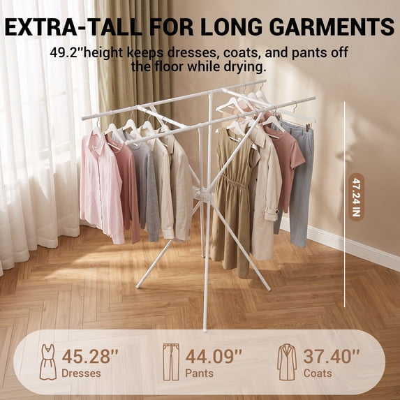 Spanspace Heavy-Duty Folding Clothes Drying Rack – 4 Hanging Bars, 100 lb Capacity, Double Hanging Space, Space-Saving Laundry Rack