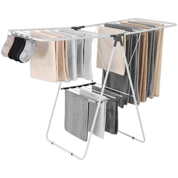Clothes Drying Rack, 2-Tier Foldable Laundry Dryer Rack with Sock Clips ...