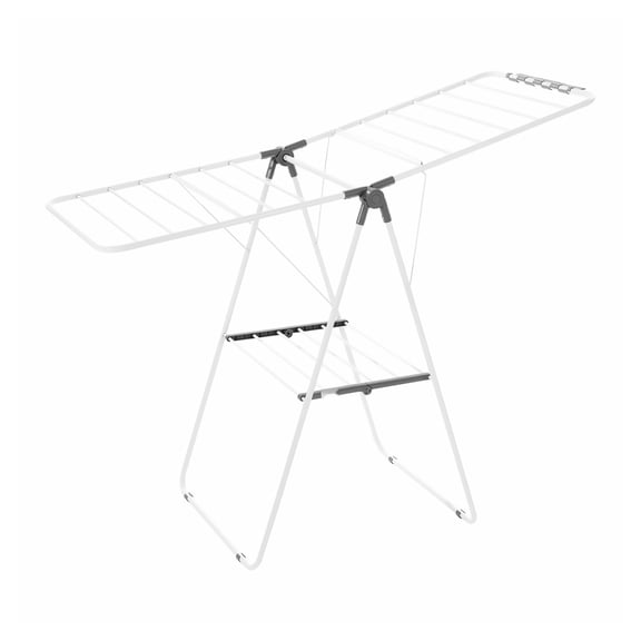 Clothes Drying Rack, 2-Tier Foldable Laundry Rack - 21 Rods, Sock Clips, Adjustable Height - Indoor/Outdoor Metal Dryer for Clothes, Space Saving White