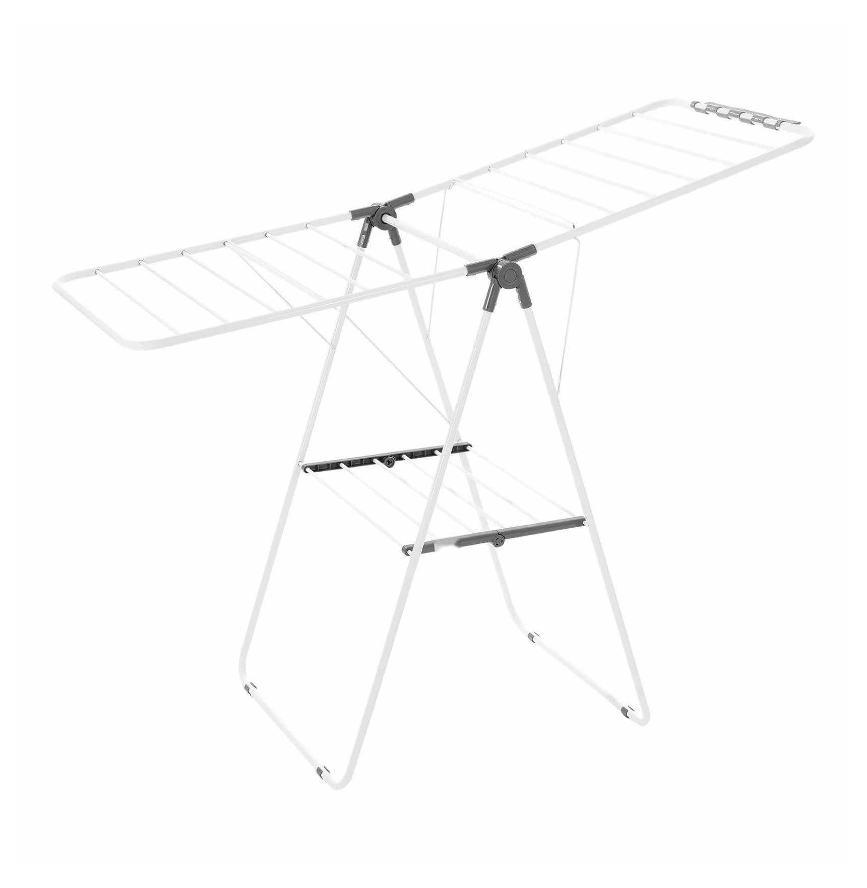 Clothes Drying Rack, 2-Tier Foldable Laundry Rack - 21 Rods, Sock Clips, Adjustable Height - Indoor/Outdoor Metal Dryer - White