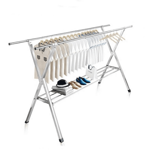 Clothes Drying Rack 2 Tiers, Heavy Duty Drying Rack Clothing Folding Indoor Outdoor, Stainless Steel Laundry Drying Rack, Foldable Garment Rack with 20 Windproof Hooks (84 Inches)