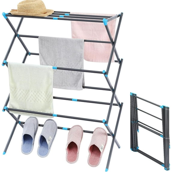 Clothes Drying Rack, 3-Tier Laundry Drying Rack for Clothes, Expandable Metal Clothing Dryer, Collapsible Towel Rack, Air Drying Rack, Graphite