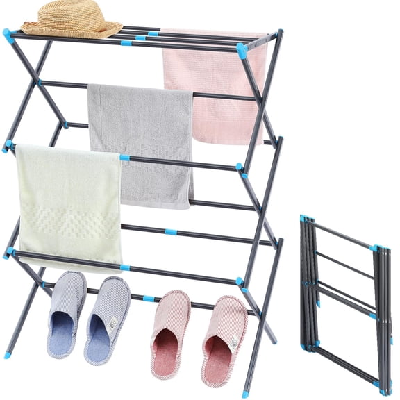 Clothes Drying Rack, 3-Tier Laundry Drying Rack for Clothes, Expandable Metal Clothing Dryer, Collapsible Towel Rack, Air Drying Rack, Grey