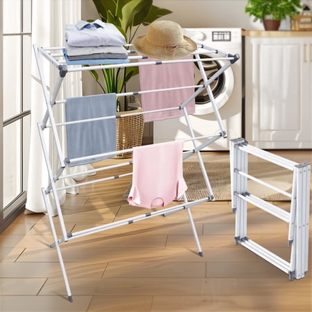 Clothes Drying Rack, 3-Tier Laundry Drying Rack for Clothes, Expandable Metal Clothing Dryer, Collapsible Towel Rack, Air Drying Rack