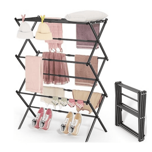 Clothes Drying Rack, 3-Tier Laundry Drying Rack for Clothes, Expandable Metal Clothing Dryer, Collapsible Towel Rack, Air Drying Rack