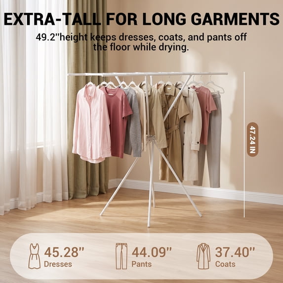 Spanspace Heavy-Duty Folding Clothes Drying Rack – 6 Hanging Bars, 100 lb Capacity, Extra-Large Drying Space for Large Loads, Space-Saving Design