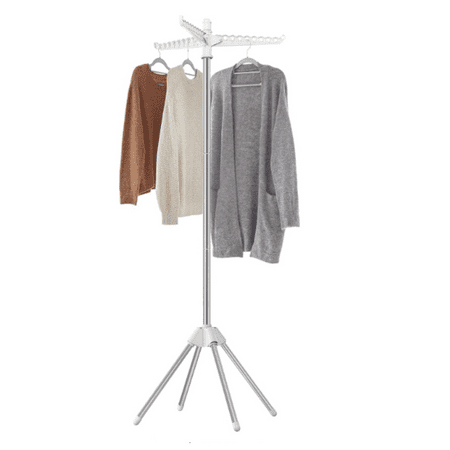 Clothes Drying Rack, 59-Inch Folding Laundry Drying Rack with 3 Rotatable Arms for Hangers, 4 Legs, Stainless Steel, for 27 Pieces of Clothes