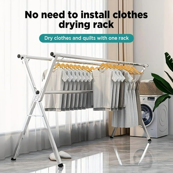 Clothes Drying Rack 78.7 Inches Folding Outdoor Indoor, Drying Rack Clothing Collapsible, Foldable Laundry Drying Rack, Heavy Duty Stainless Steel Clothesline, Drying Racks