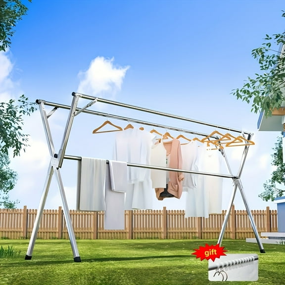 Clothes Drying Rack 95 Inches Folding Outdoor Indoor, Drying Rack Clothing Collapsible, Foldable Laundry Drying Rack, Heavy Duty Stainless Steel Clothesline, 20 Hooks 12 Clips, Drying Racks