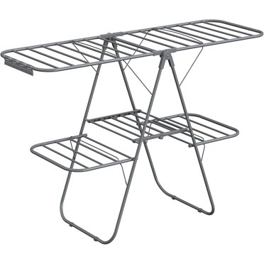 Home-Complete 2-Level Clothes Drying Rack - 24 Rail Foldable Laundry Drying Rack With Adjustable Wings