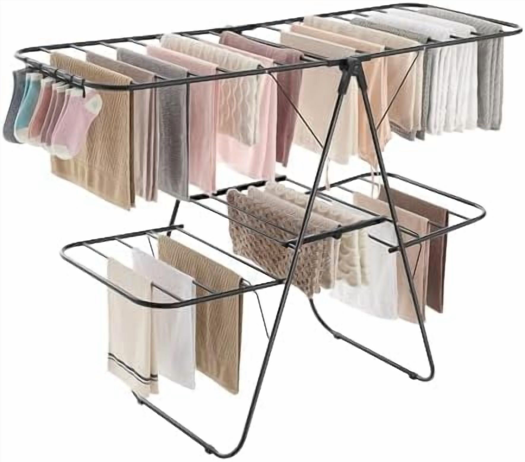 Clothes Drying Rails Frame Clothes Drying Rack, Foldable 2-Level Laundry Drying Rack, Free ...