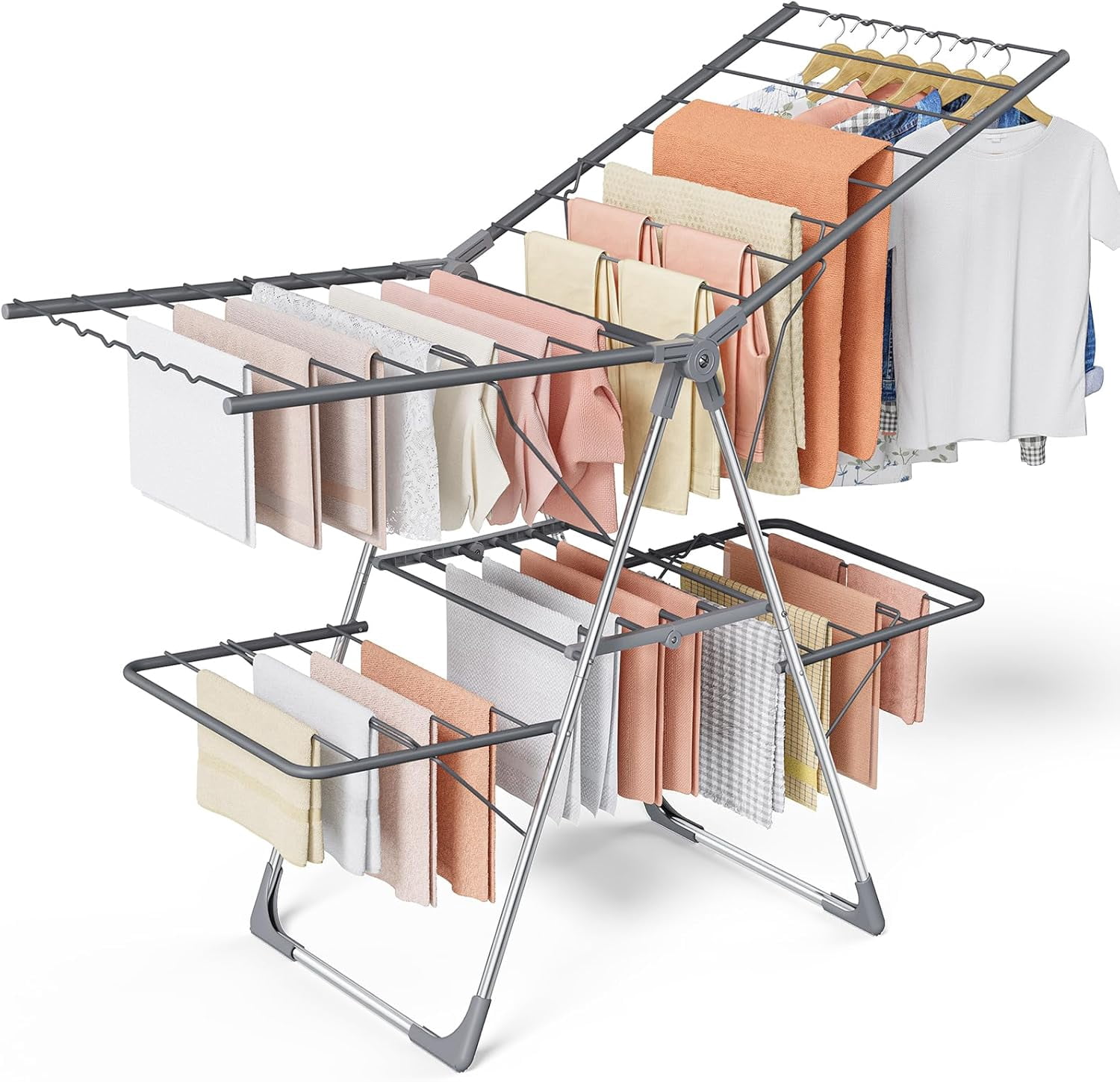 Clothes Drying Rack, Foldable 2-Level Laundry Drying Rack with Height ...