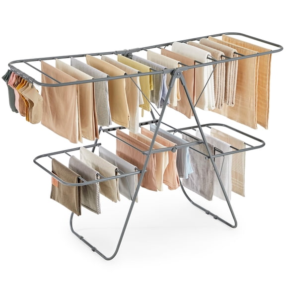 Clothes Drying Rack, Foldable 2-Level Stee Laundry Drying Rack