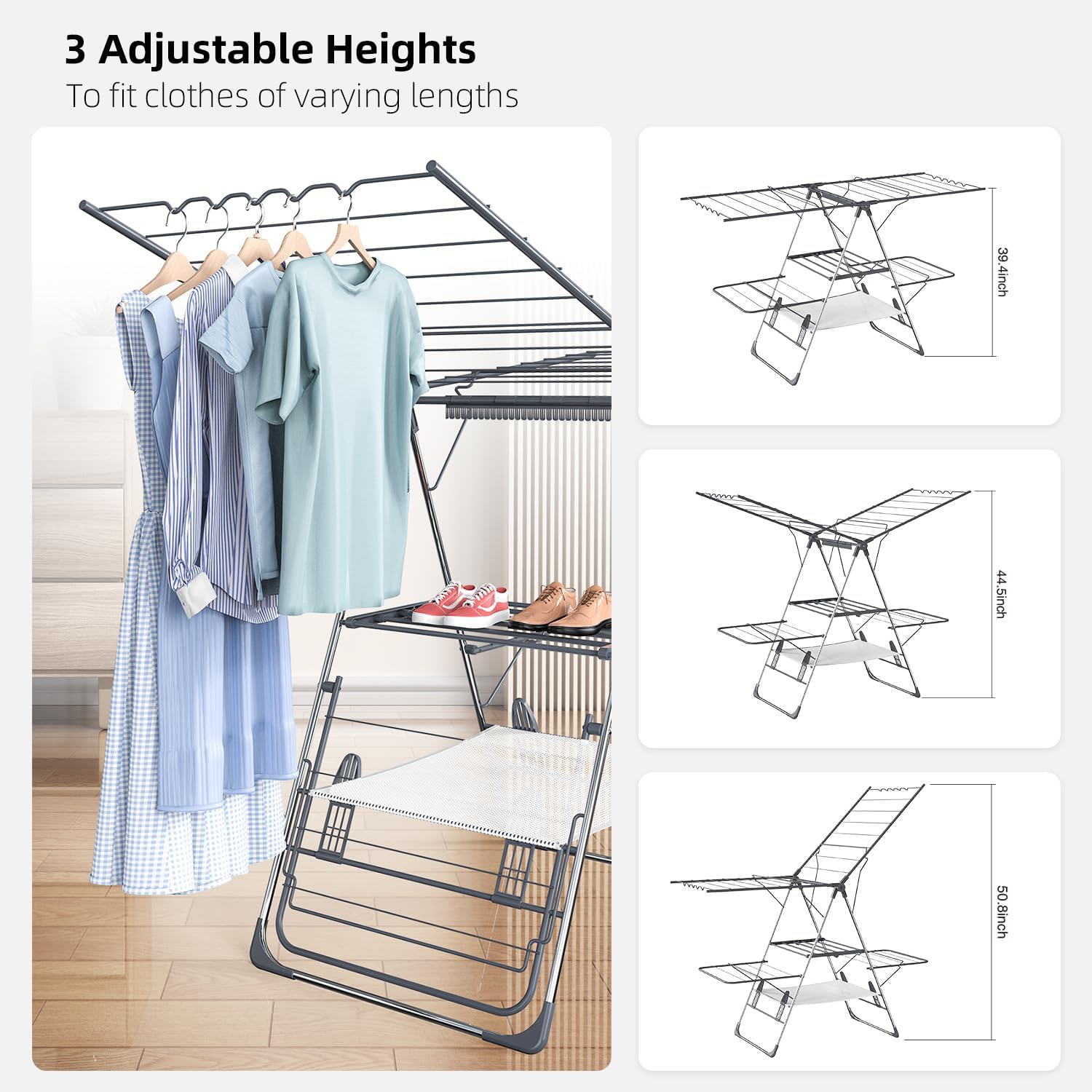 Clothes Drying Rack, Foldable 2-Tier Stainless Steel Laundry Rack with ...