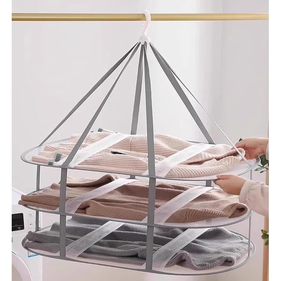 Clothes Drying Rack Foldable - 3 Tier Laundry Drying Rack, Sweater Drying Rack Flat Mesh, Clothes Air Dryer for Hanging Sweater Bras Delicates Dolls for Laundry Bathtub Balcony Outdoor, White