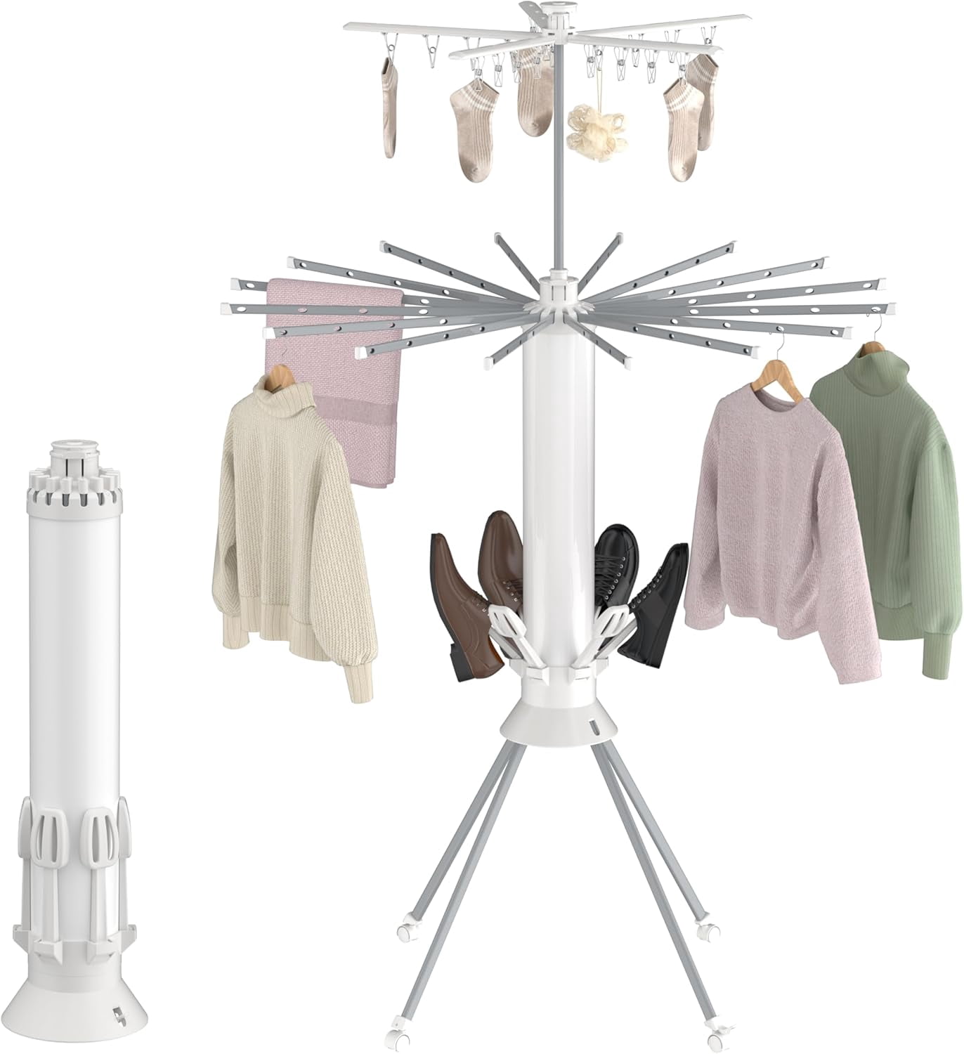 Clothes Drying Rack Foldable, 4-Legged with 20 Clips, Shoe Dryer Rack ...