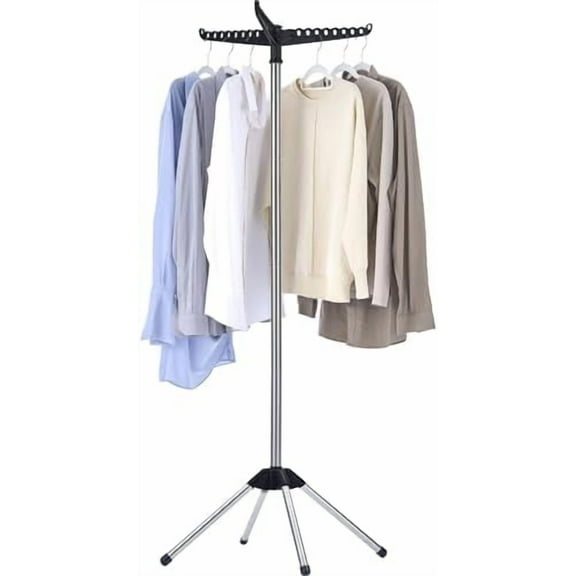 Clothes Drying Rack Foldable, 59 inch Tripod Laundry Drying Rack Indoor with Rotating Clothes Rail for 27 Pieces of Clothes, Space Saving, Stainless Steel, Black and Silver CDR001B01