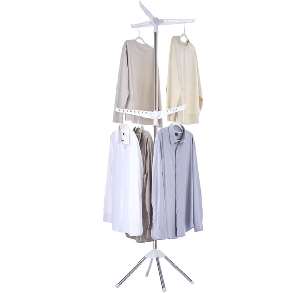 Clothes Drying Rack Foldable, 74.8 inch 2 Tier Laundry Drying Rack with Rotating Clothes Rail for 54 Pieces of Clothes, Space Saving, Indoor, Stainless Steel, White and Silver