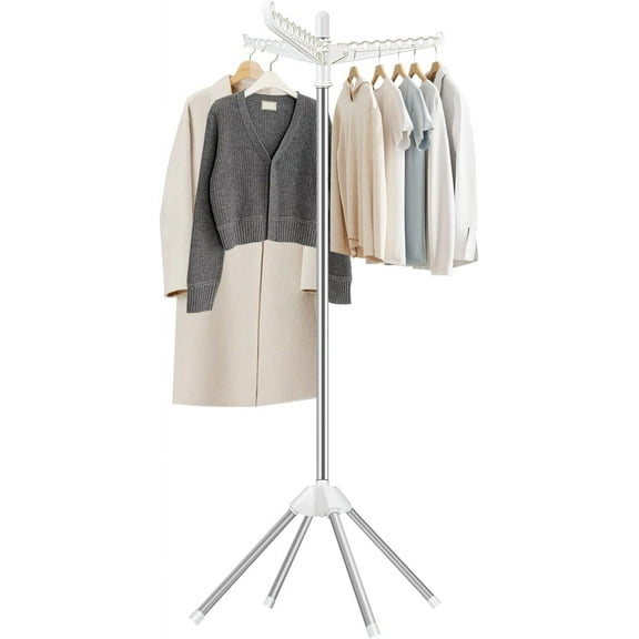 Clothes Drying Rack, Foldable Drying Rack Clothing, Laundry Drying Rack, 59-Inch Indoor Clothes Airer with 3 Rotatable Arms, Stainless Steel,4 Legs,White and Silver SNJ101