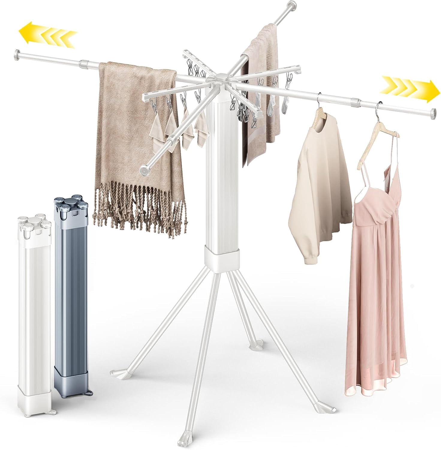 Collapsable Coat Racks Clothes Drying Rack Foldable Extending Laundry Rack with 16 Clips ...