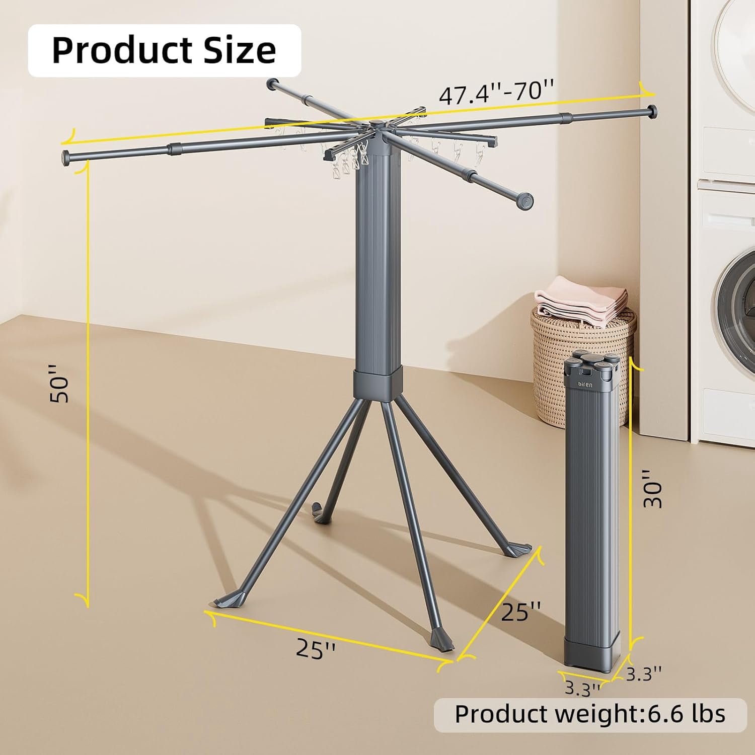 Clothes Drying Rack Foldable Extending Laundry Rack with 16 Clips ...