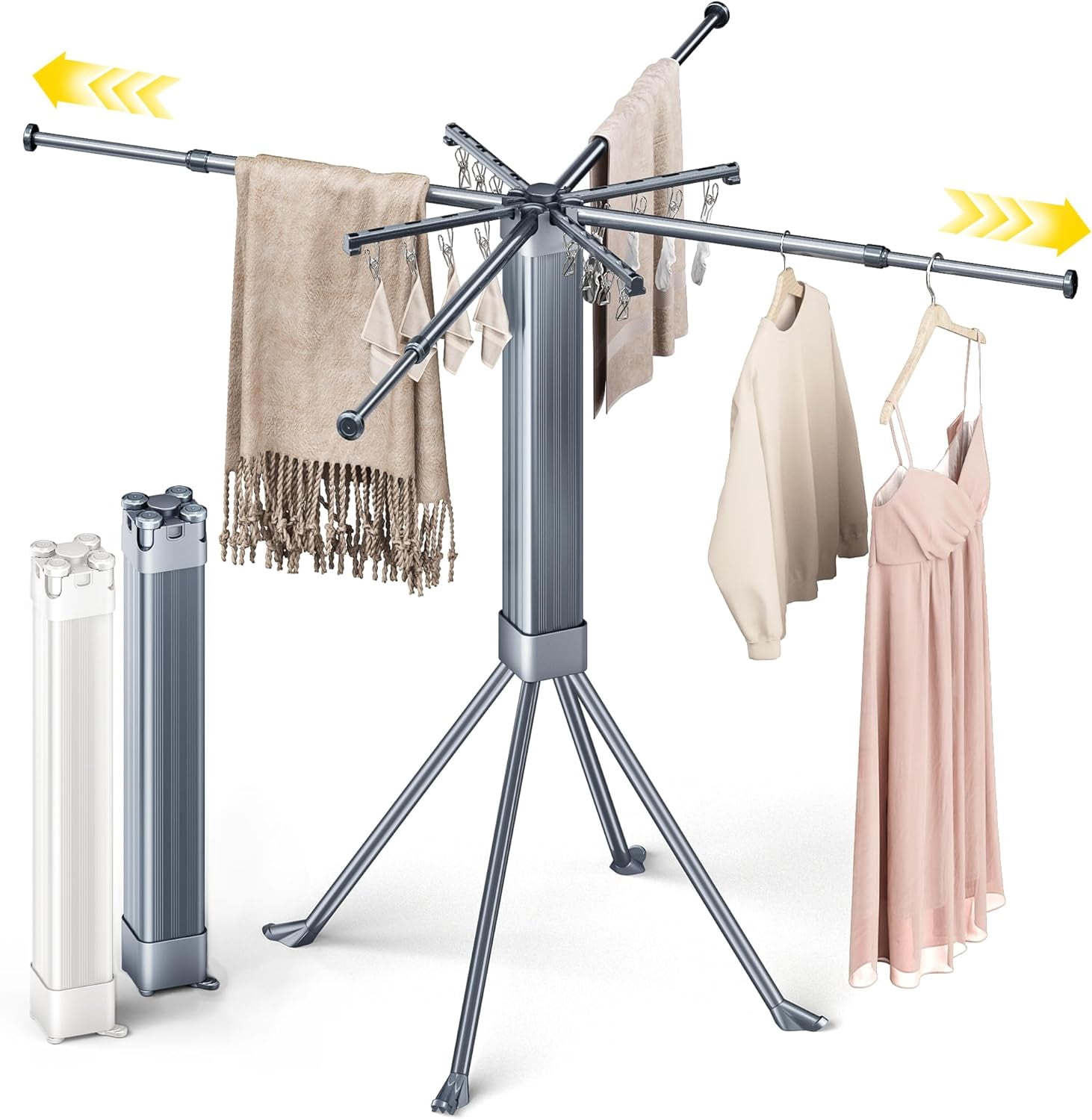 Collapsable Coat Racks Clothes Drying Rack Foldable Extending Laundry Rack with 16 Clips ...