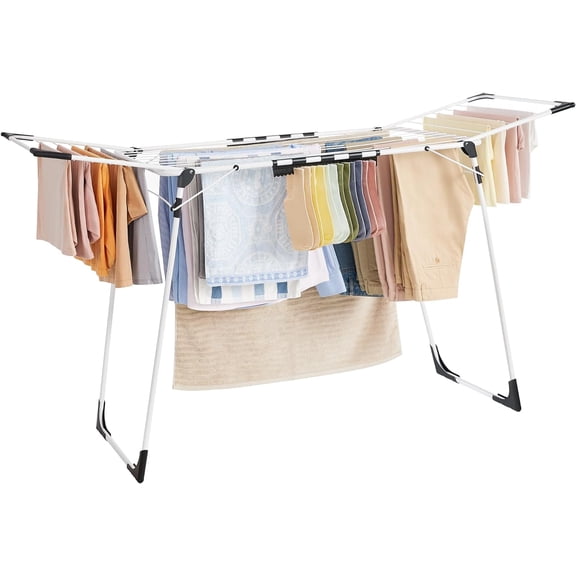 Clothes Drying Rack Foldable, Gullwing Laundry Drying Rack, Space-Saving, 22.2 x 68.1 x 38 Inches for Clothes, Towels, Linens, Indoor, Outdoor White