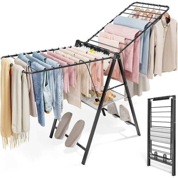 Clothes Drying Rack Foldable, Metal Laundry Drying Rack Collapsible, Portable Compact Clothes Rack for Sweater Baby Clothes Towel Indoor & Outdoor, Height Adjustable Clothes