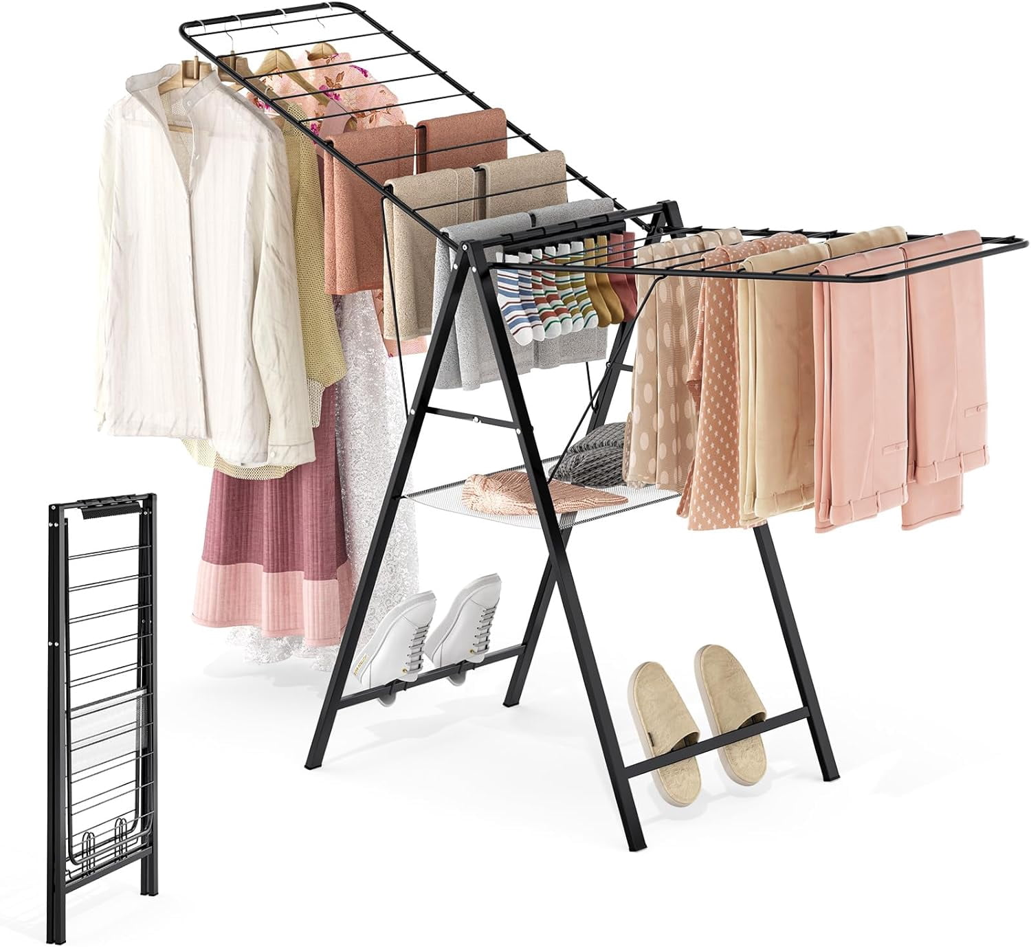Narrow Drying Rack Clothes Drying Rack Foldable, Metal Laundry Drying Rack with Height ...
