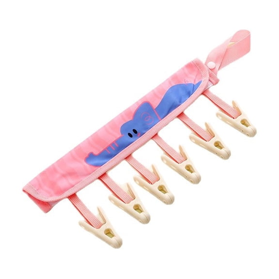Clothes Drying Rack, Foldable Travel Drying Rack, 5 Piece Clothespins Pink Portable Fabric Hanger, For Underwear Socks Bathroom Laundry