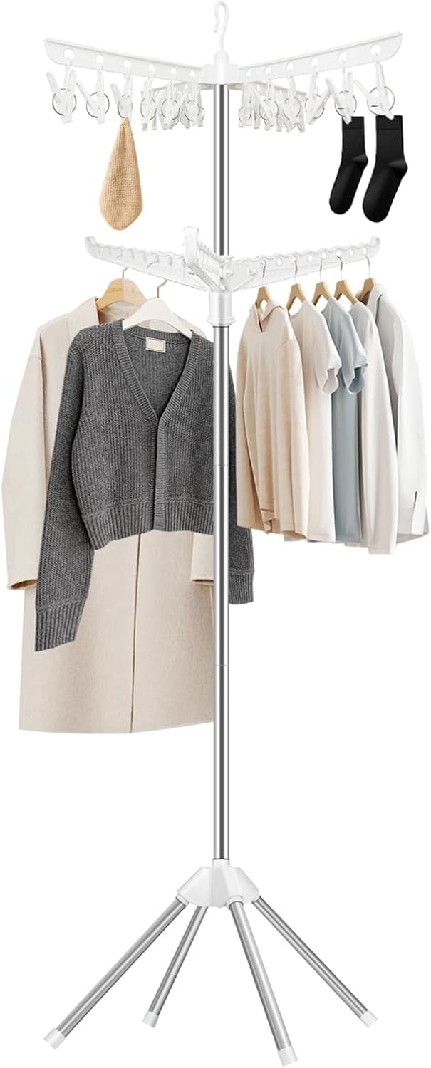 Clothes Drying Rack,Folding Clothes Drying Tree, 2 Layer with 24 Clips ...