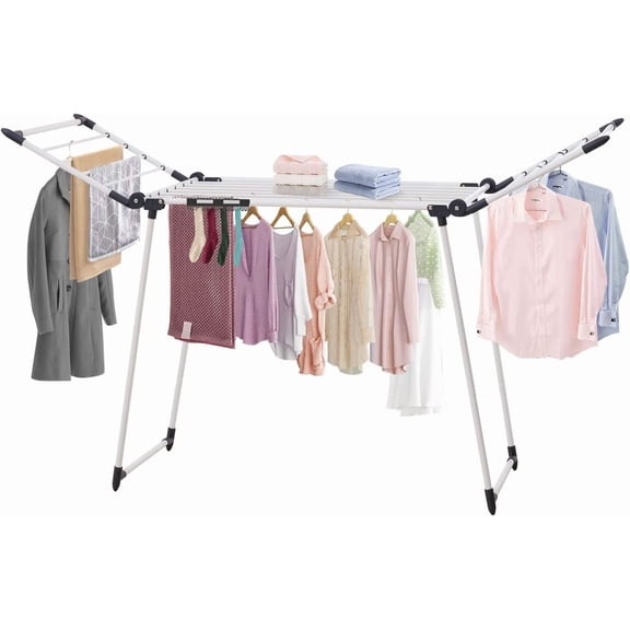 Clothes Drying Rack, Gullwing Laundry Collapsible, Space-Saving with Sock Clips, for Clothes, Towels, Linens, Indoor/Outdoor