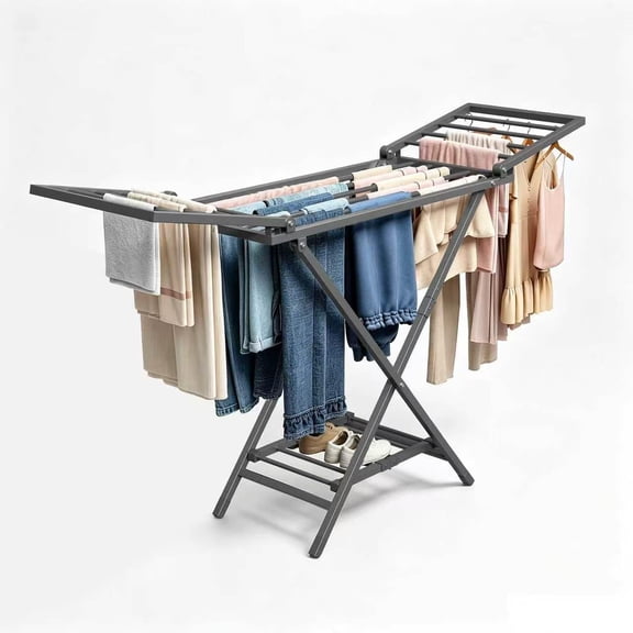 Clothes Drying Rack Heavy Duty, Foldable Laundry Dryer Stand for Clothing & Towel, Free Standing Collapsible for Indoor & Outdoor, 2-Level Clothing Drying Rack, 63" L 17.7" W, Gray