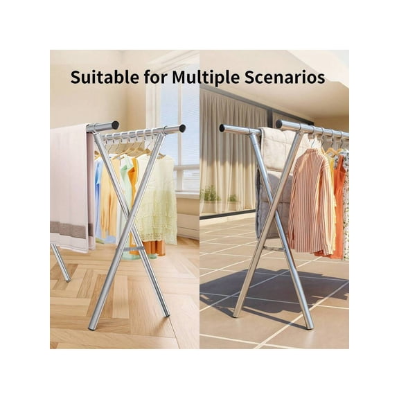 Clothes Drying Rack Heavy Duty Metal Garment Rack with 20 Hooks, X-Frame Foldable Laundry Rack for Indoor Outdoor Use, 130lb Capacity, 4ft