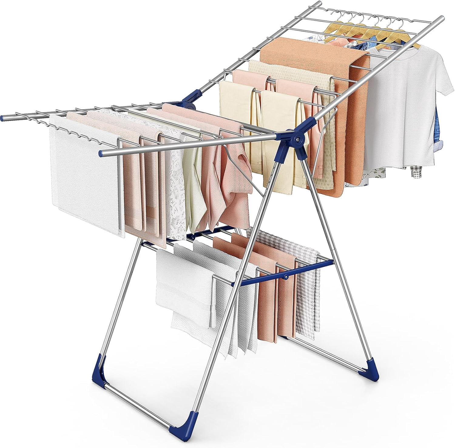 Clothes Drying Rack with Height-Adjustable Wings, Metal Foldable ...